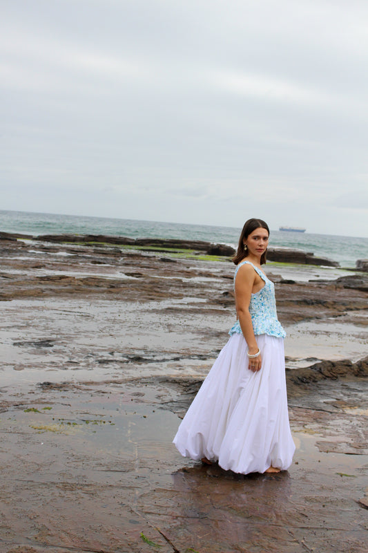 Ocean White Maxi Bubble Skirt