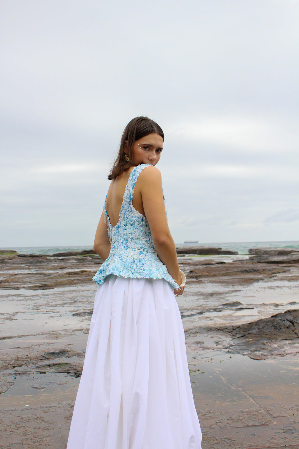 Ocean White Maxi Bubble Skirt