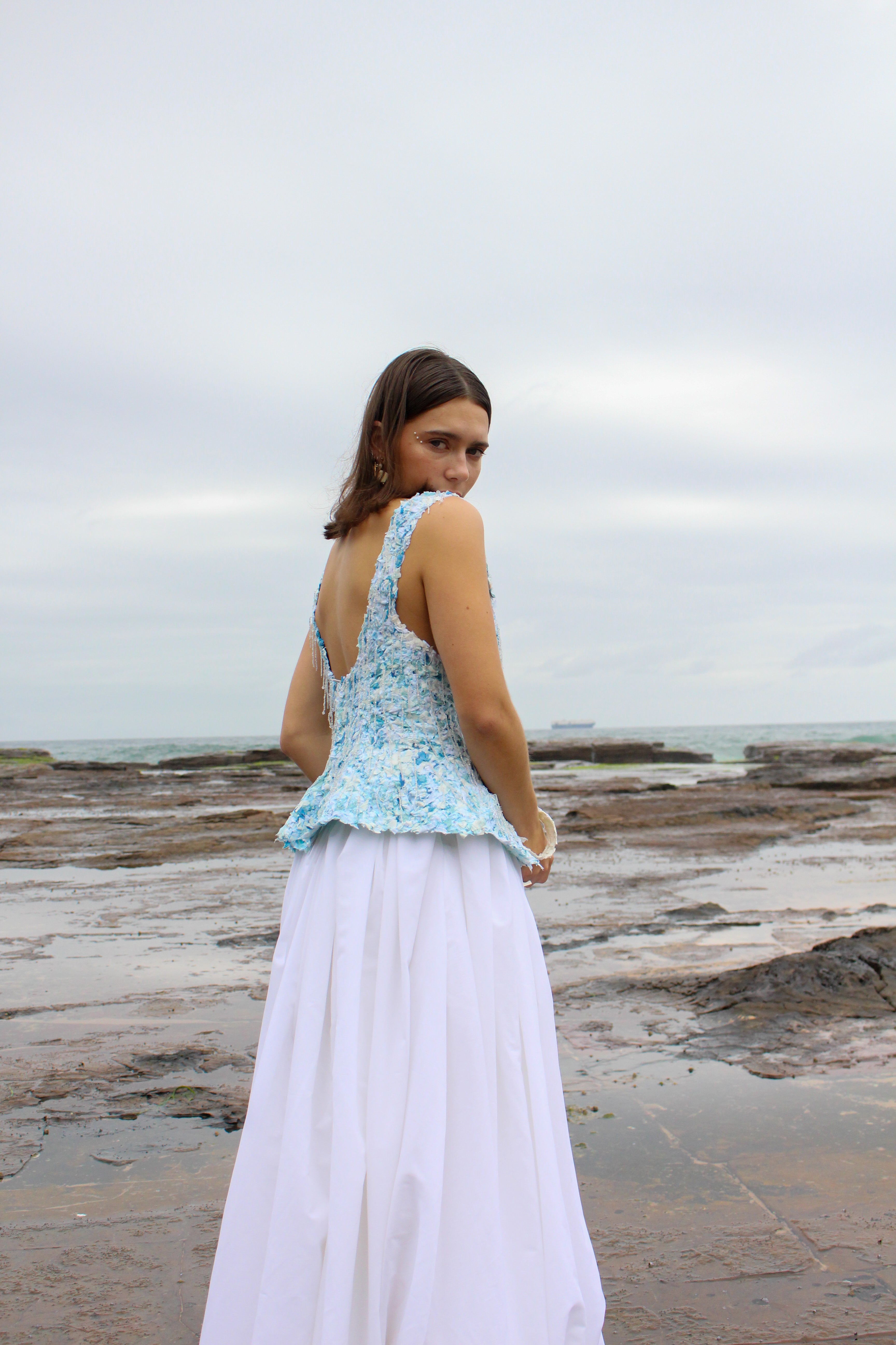 Ocean White Maxi Bubble Skirt